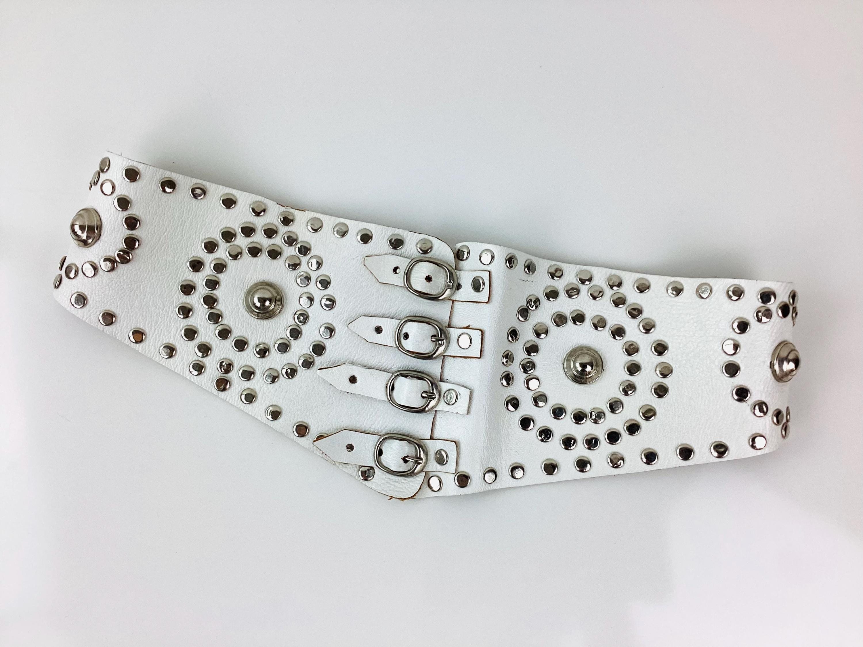 Studded White Vintage Leather Belt Vintage Western Coin Studded White Leather S | Mercari main image 4