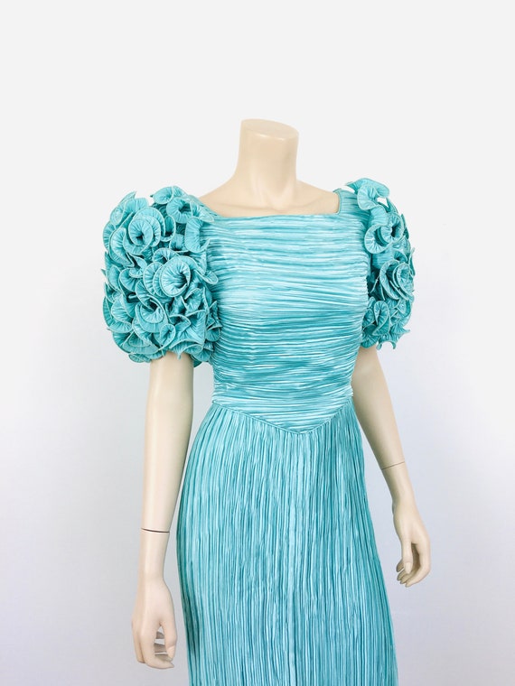 Vintage 1980s DYNASTY Style RUFFLED PUFF Sleeve S… - image 6