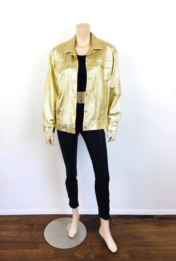 Vintage 1990s GOLD METALLIC Oversized PERFORATED … - image 2