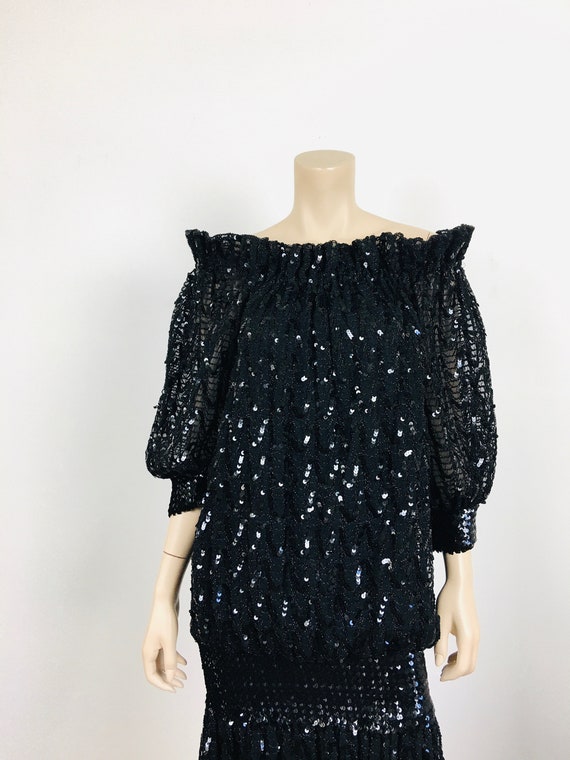 Vintage 1980s BLACK SEQUIN Slouchy Fit SEQUIN Dro… - image 3