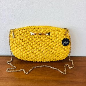 Vintage 1990s YELLOW WOVEN STRAW Type Rodo Clutch / Shoulder Bag / Purse
