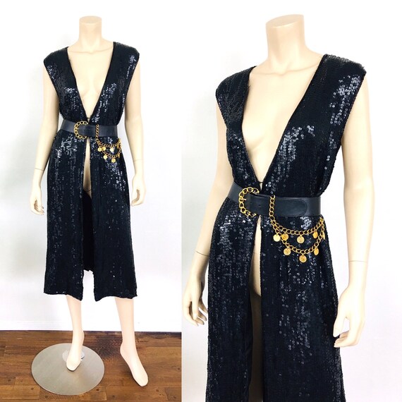 Vintage 1980s BLACK LIQUID SEQUINS Loose Fit Vest