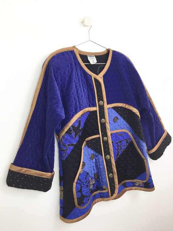 Vintage 1980s QUILTED VELVET Jeanne Marc Jacket &… - image 2