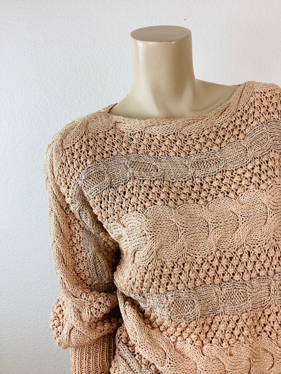 Vintage 1980s PEACH & SILVER METALLIC Knit Batwin… - image 2