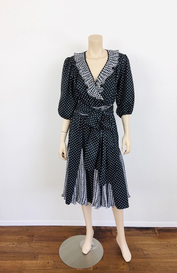 Vintage 1980s DIANE FREIS Style RUFFLED Polka Dot… - image 2