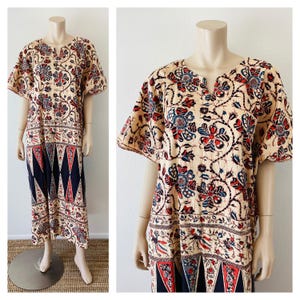 Vintage 1970s ETHNIC INDIAN Style Print Caftan Dress