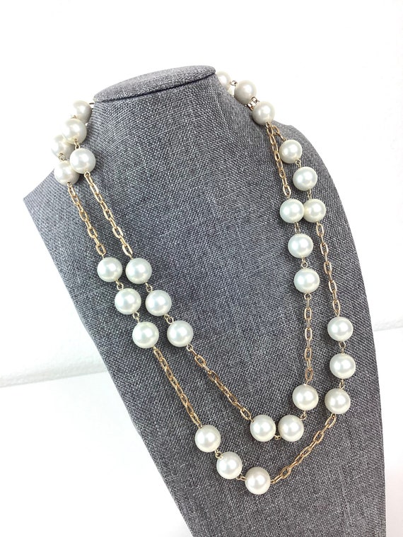 Vintage 1980s FLAPPER STYLE Floating PEARL & Gold… - image 5