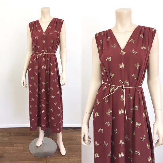 Vintage 1970s BUTTERFLY Print Loose Fit CAFTAN Boh