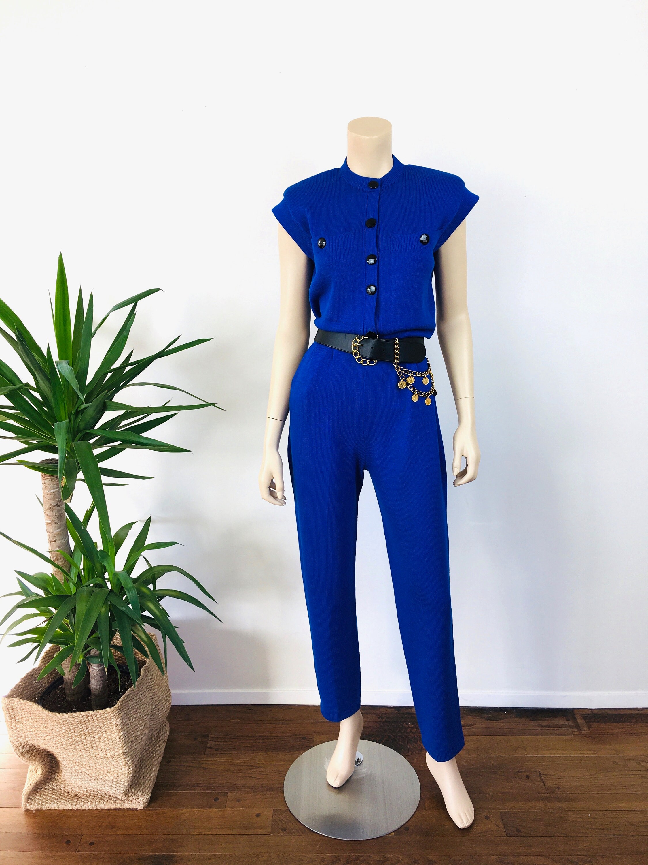 Vintage 1980s ST JOHN Knits ROYAL Blue Knit One Piece Jumpsuit Etsy UK