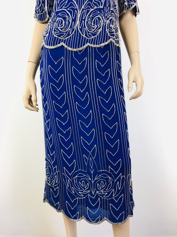 Vintage 1980s SAPPHIRE BLUE BEADED Judith Ann Fla… - image 6