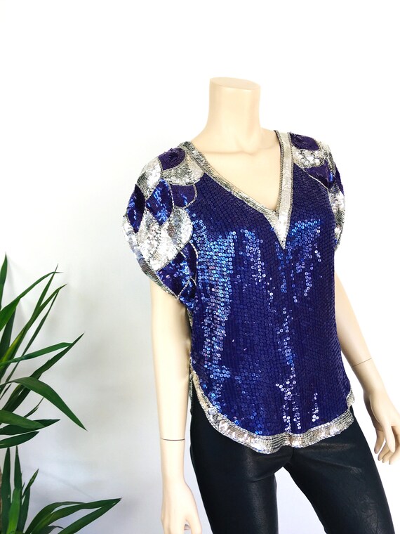 Vintage 1980s ART DECO Style SEQUIN Beaded Metall… - image 4