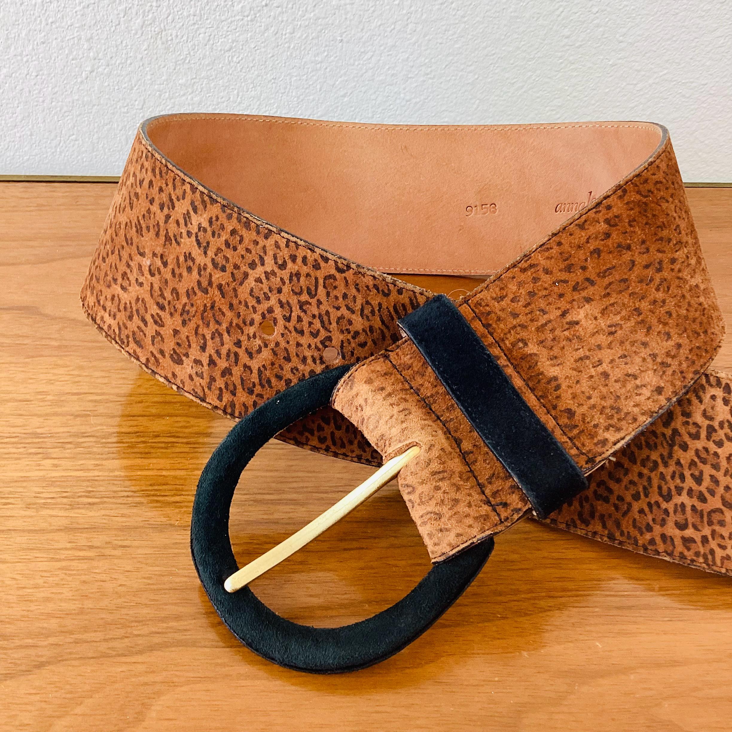 Vintage Echo Belt Medium Brown Leather Wide Leopard Print Waist Statement Waist Belt Leopard Wide Belts for Women for sale | eBay main image 2