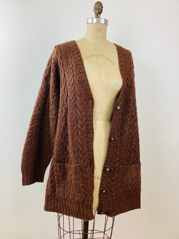 Vintage 1990s BROWN FLECK CABLE Knit Oversized / … - image 6