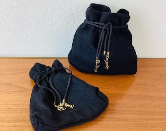 Vintage 1990s YVES SAINT LAURENT Pair of Black Drawstring Pouch Travel Bag Y S L