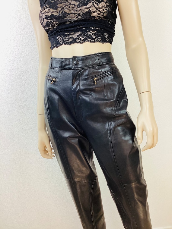 Vintage 1990s Black VAKKO LEATHER High Waisted Bu… - image 8