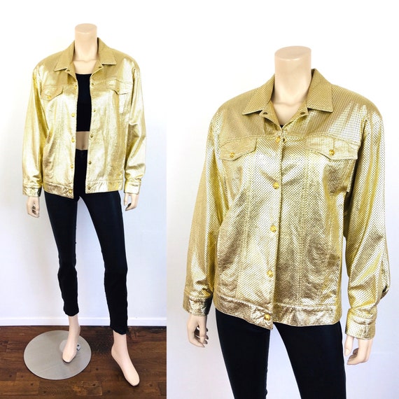 Vintage 1990s GOLD METALLIC Oversized PERFORATED … - image 1
