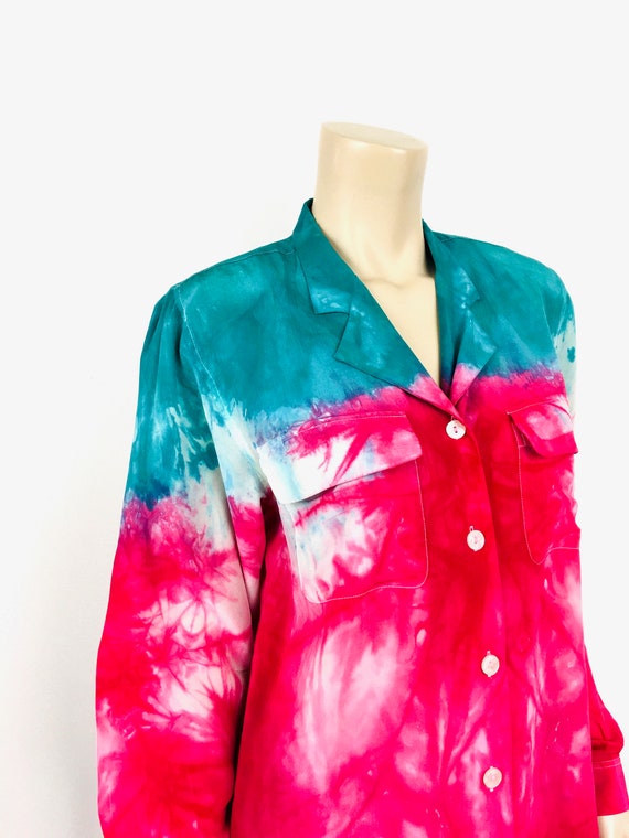 Vintage 1980s TIE DYE Effect SILK Oversized Pajam… - image 5