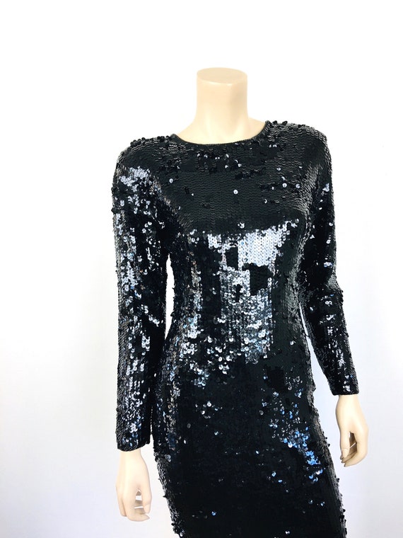 Vintage 1980s Black LIQUID SEQUIN BEADED Body Con… - image 7