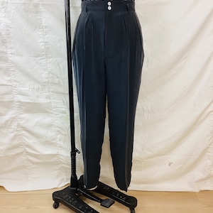 Vintage 1990s MINIMALIST Black SILK Pleated Trousers Pants