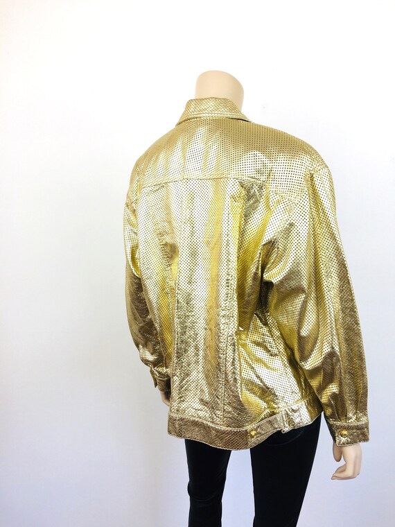 Vintage 1990s GOLD METALLIC Oversized PERFORATED … - image 9