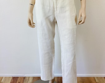 90s Lauren Ralph Lauren Womens 10 Linen White Wide Leg Pants