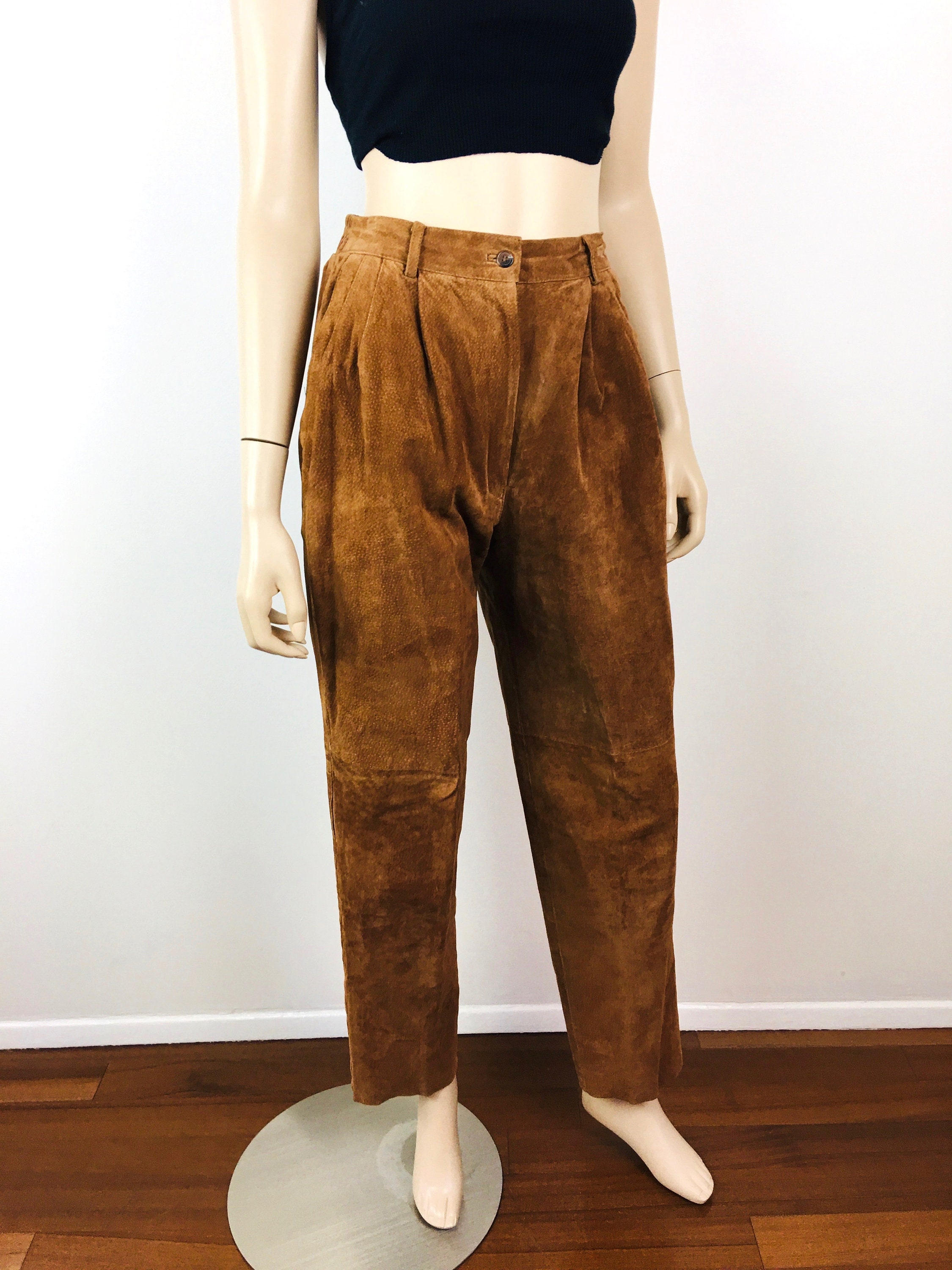 パンツ 1990s yessica pig suede pants vintage Vintage 1960s Leather Pants 28 Wide Leg Brown Rockabilly 60s