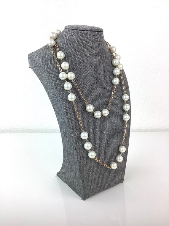 Vintage 1980s FLAPPER STYLE Floating PEARL & Gold… - image 2