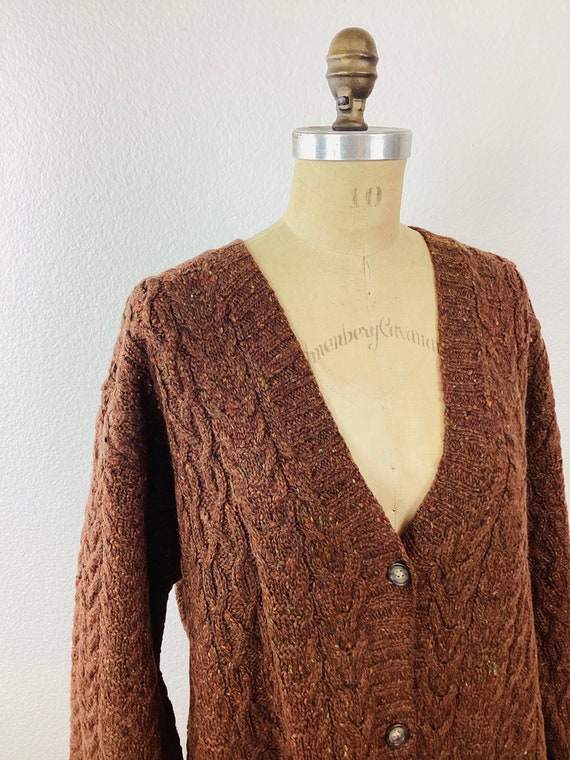 Vintage 1990s BROWN FLECK CABLE Knit Oversized / … - image 4