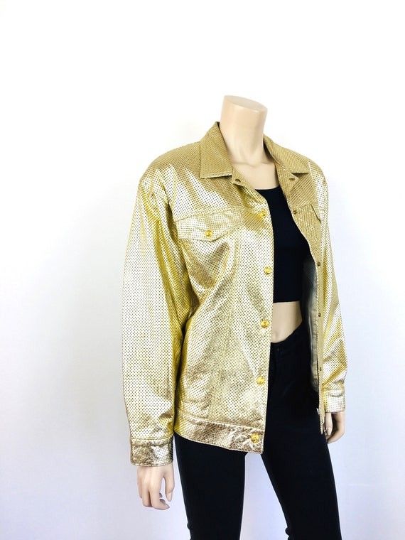 Vintage 1990s GOLD METALLIC Oversized PERFORATED … - image 8