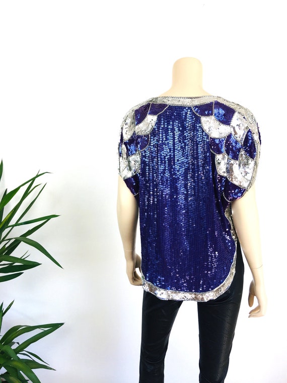 Vintage 1980s ART DECO Style SEQUIN Beaded Metall… - image 5