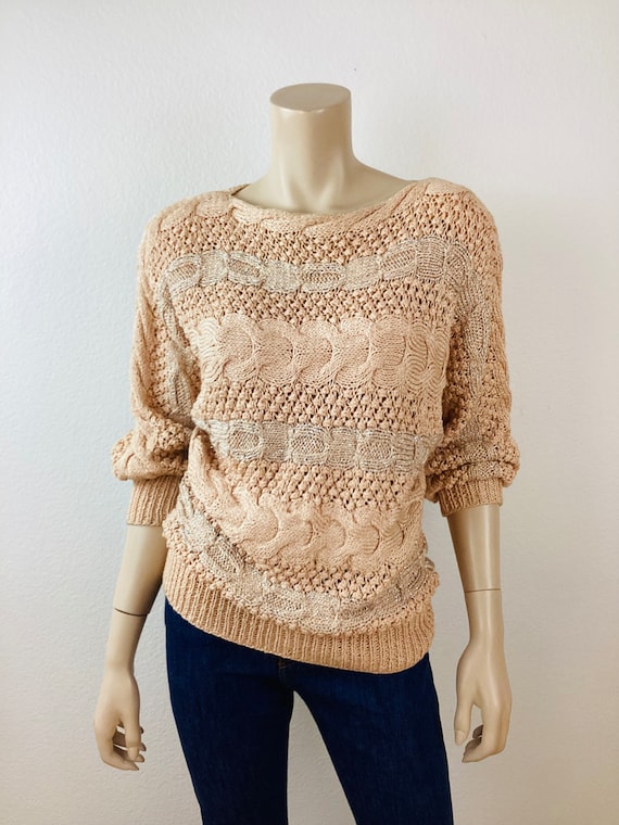 Vintage 1980s PEACH & SILVER METALLIC Knit Batwing