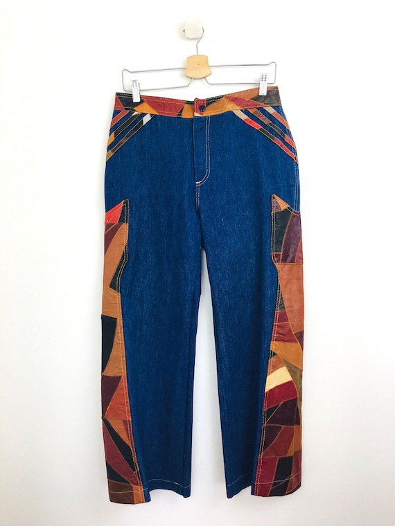 Vintage 1970s PATCHWORK LEATHER & DENIM Jeans