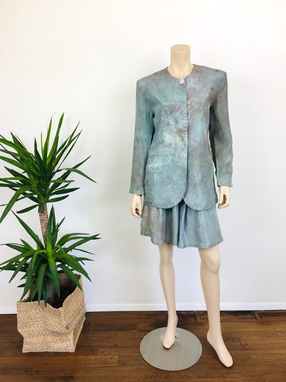 Vintage 1980s TIE DYE Effect SILK Jacket & Bermud… - image 2