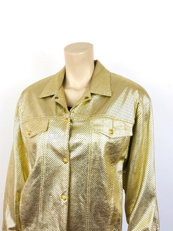 Vintage 1990s GOLD METALLIC Oversized PERFORATED … - image 5