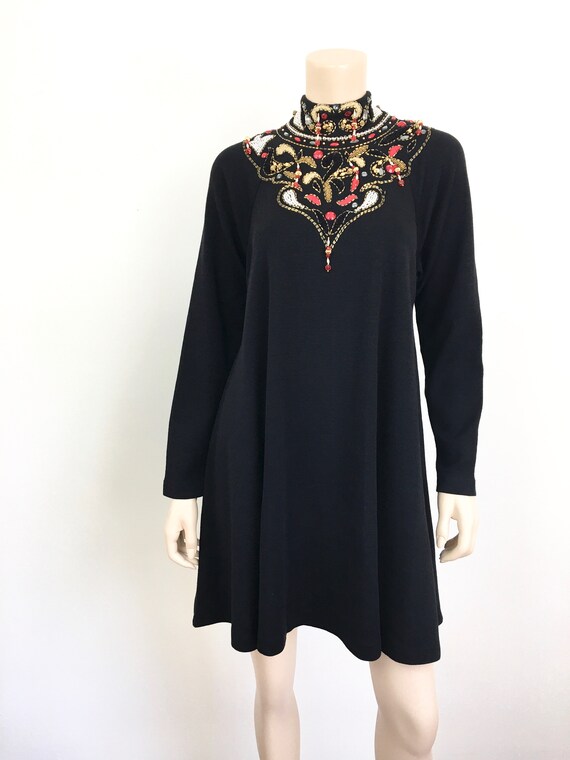 beaded trapeze dress Vtg 1970s Coral Beaded Chiffon A-Line Trapeze Dress main image 1