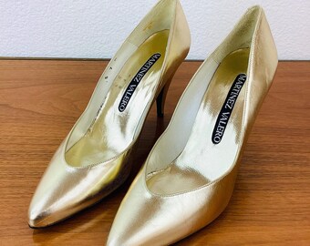Vintage 1980s GOLD METALLIC LEATHER High Heel Shoes Sz 7 / New