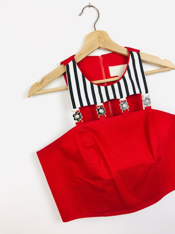 Vintage 1990s RED Cache CROPPED HALTER Top - image 3