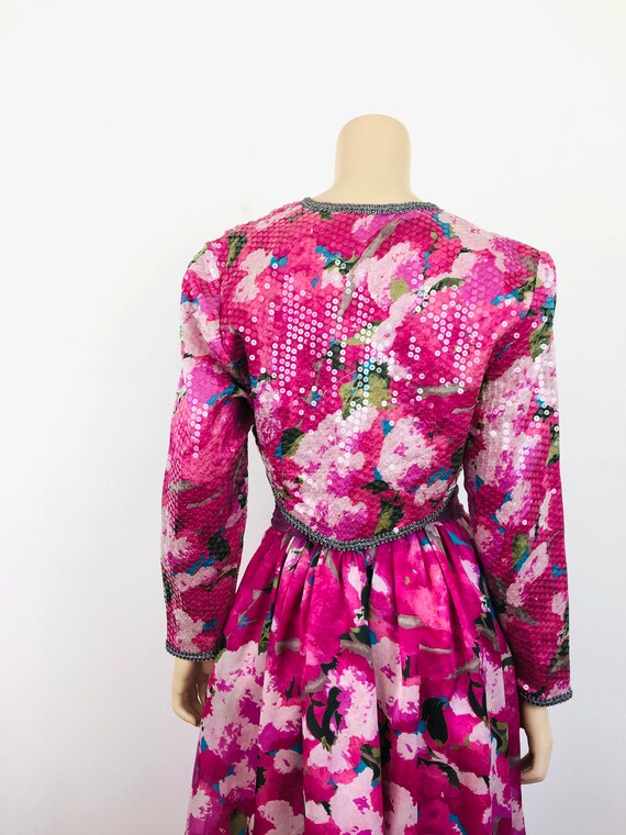 Vintage 1980s STRAPLESS PINK Silk FLORAL Dress & … - image 9