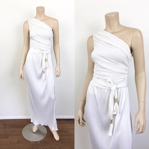 Vintage 1980s GRECIAN GODDESS White PLEATED One Sh