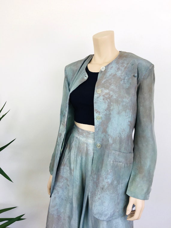 Vintage 1980s TIE DYE Effect SILK Jacket & Bermud… - image 5