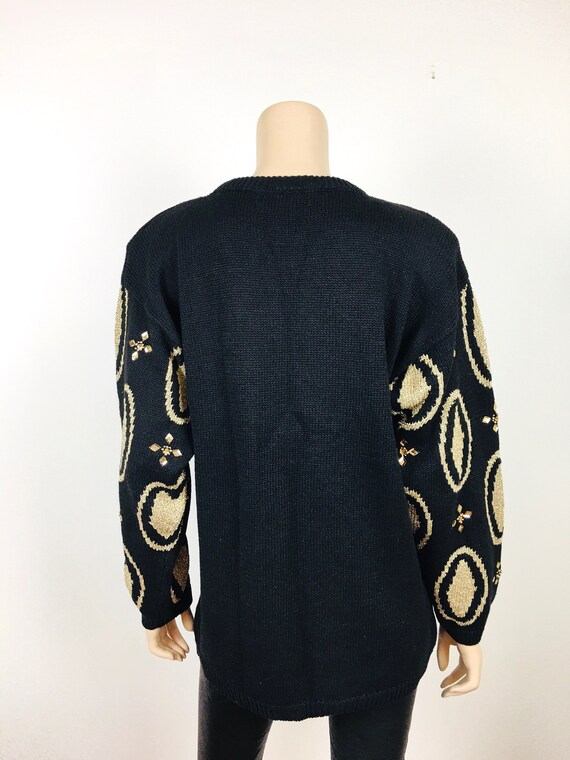 Black Studded Sweater with Crystal Button Front and Pocket Detail main image 0