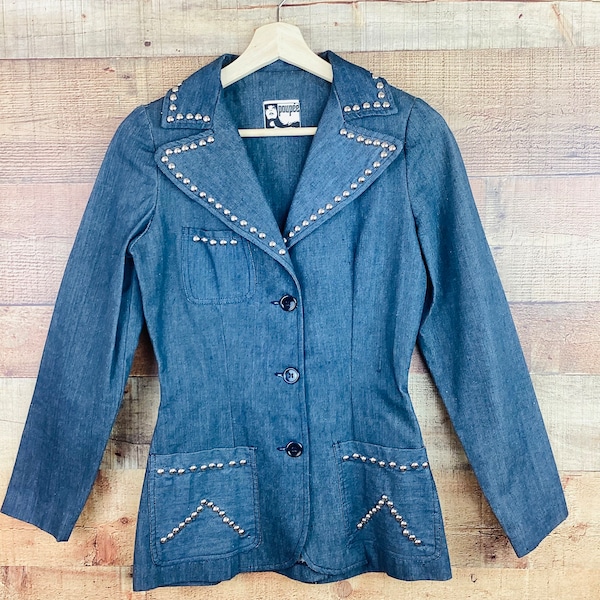 Vintage 1970s SILVER STUDDED DENIM Fitted Jean  Jacket