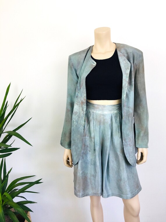 Vintage 1980s TIE DYE Effect SILK Jacket & Bermud… - image 4