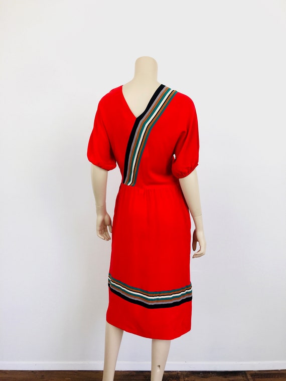 Vintage 1980s RED ALBERT NIPON Striped Dress - image 6