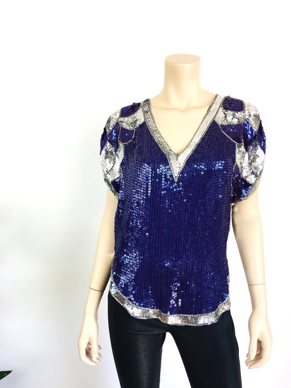 Vintage 1980s ART DECO Style SEQUIN Beaded Metall… - image 3