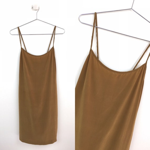 Vintage 1990s Minimal Tobacco Silk Mini Dress