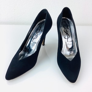 Vintage 1990s YSL Yves SAINT LAURENT Black High Heel Shoes Sz 8