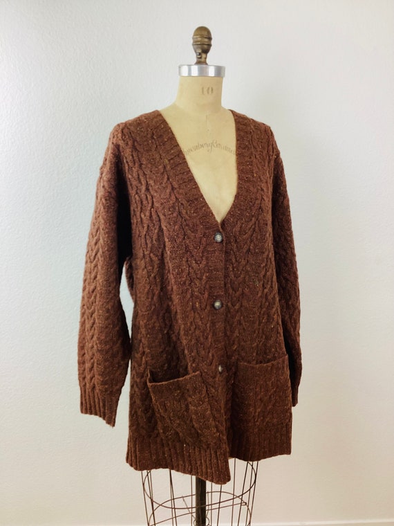 Vintage 1990s BROWN FLECK CABLE Knit Oversized / … - image 5