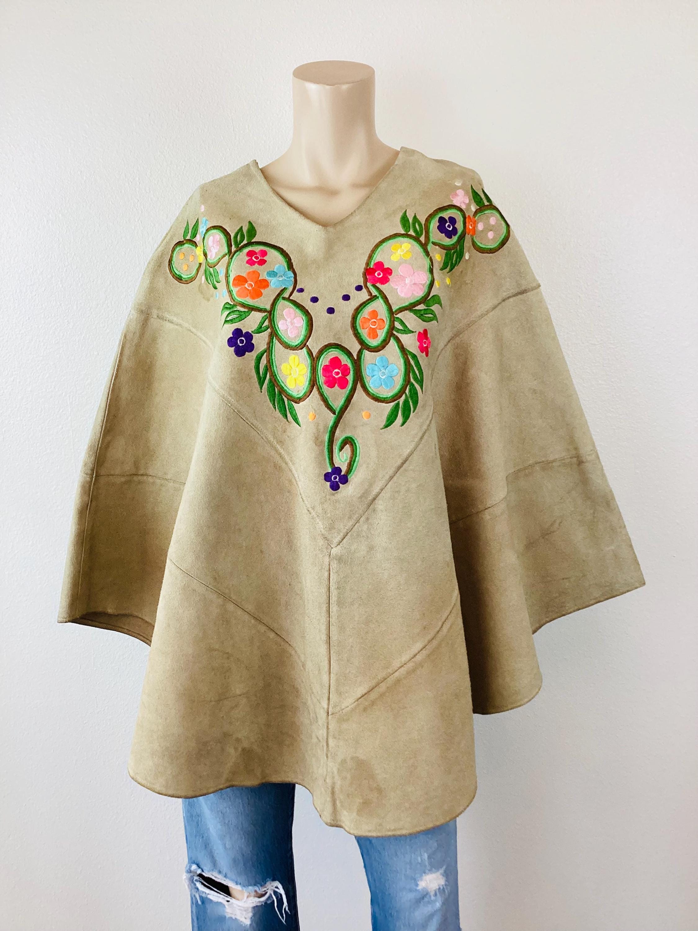ジャケット・アウター 70s Flower embroidery suede poncho 70s Flower embroidery suede poncho
