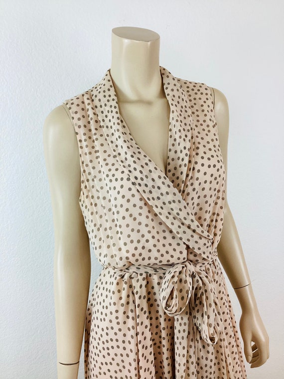 Vintage 1990s PALE PEACH POLKA Dot Summer Silk Dr… - image 7